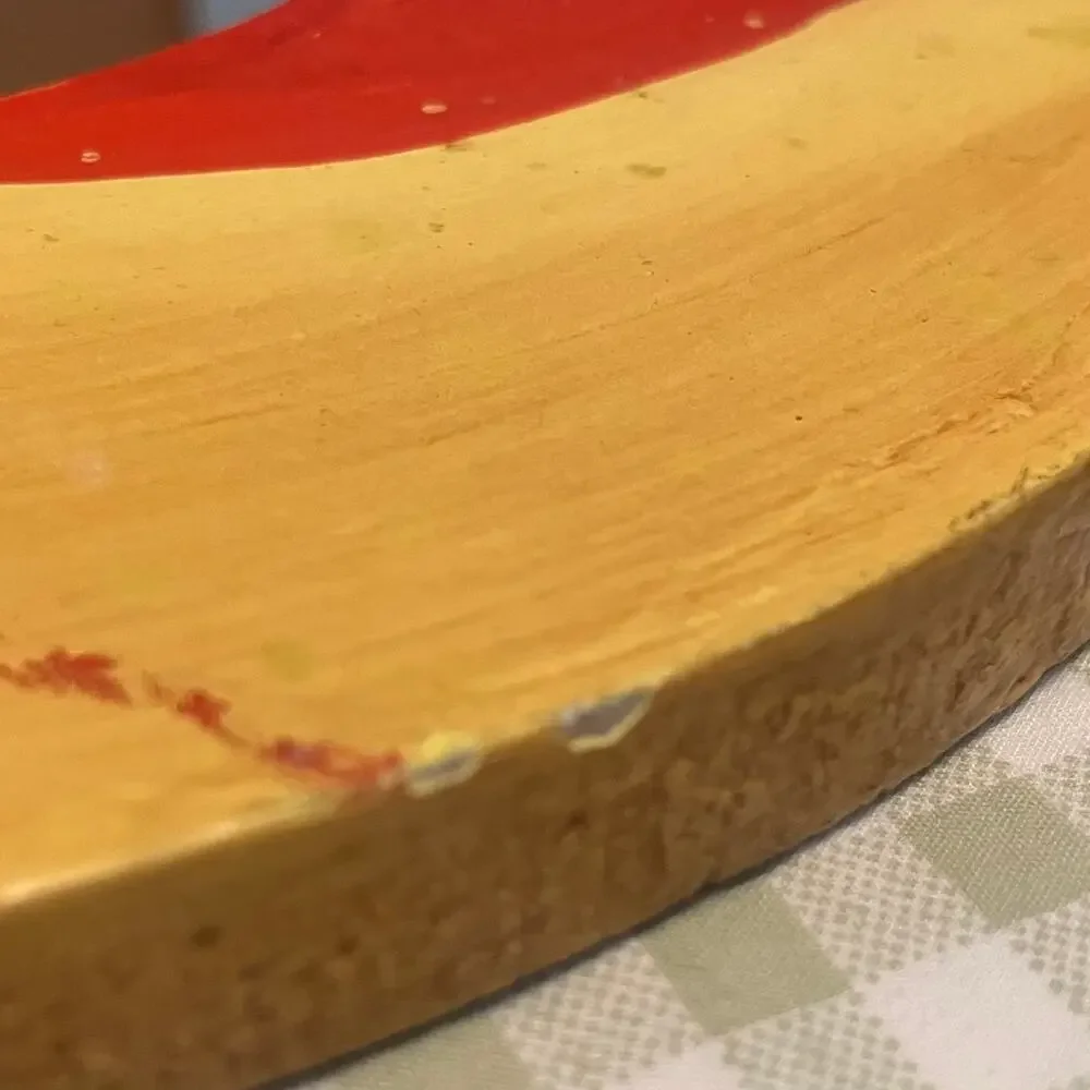 Vintage moon star celestial wooden mirror, red and yellow bohemian hippie whimsy
